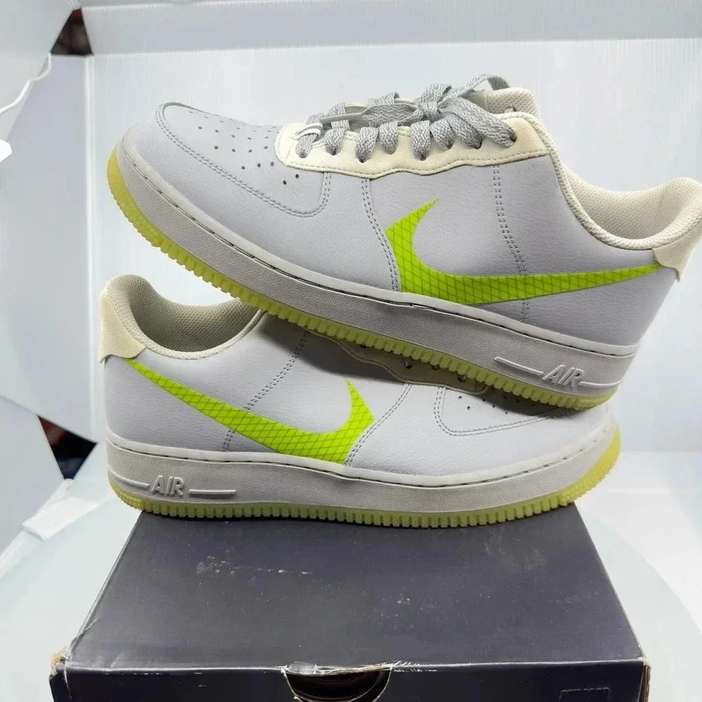 Nike Mens Air Force 1 07 LV8 3 Low Volt Sneakers Gray/Neon Green 9 CD0888-002 - Picture 1 of 6